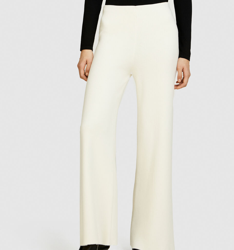 Knit trousers - women's palazzo trousers - Creamy White | Sisley image number 4